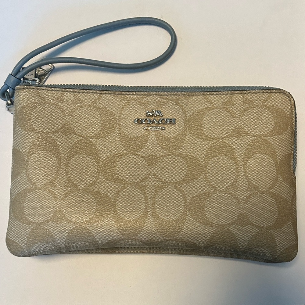 Coach Tan Wristlet with Signature Pattern